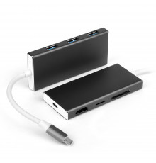 USB-концентратор Type-C USB Hub 7 в 1. USB 3.0, USB-C, HDMI, Micro/SD кардридер. Кабель 9.5 см.