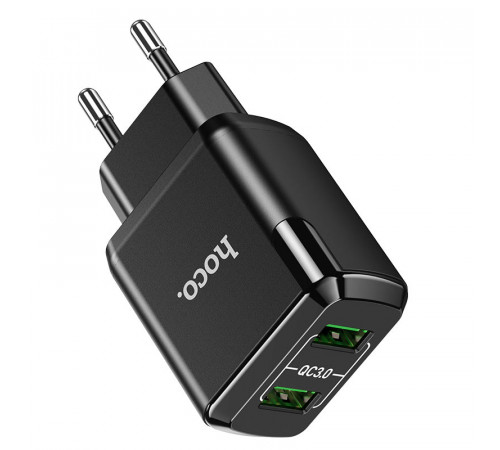 Блок питания (сетевой адаптер) HOCO N6 Charmer QC3.0, 18W, два порта USB, 5V, 3.0A, черный