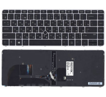 Клавиатура для ноутбука HP EliteBook 745 G3, 745 G4, 840 G3, 840 G4, 848 G3, 848 G4 черная, рамка серебряная, с джойстиком, с подсветкой