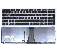Клавиатура для ноутбука Lenovo IdeaPad G50-30, G50-45, G50-70, B50-30 черная, рамка серебряная, с подсветкой