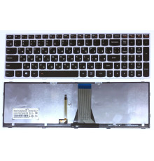 Клавиатура для ноутбука Lenovo IdeaPad G50-30, G50-45, G50-70, B50-30 черная, рамка серебряная, с подсветкой