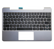 Клавиатура для ноутбука Asus TF210 черная, верхняя панель в сборе (серебряная)