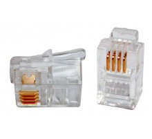 PLUG-4P4C-P-C2-100 Телефонный разъем RJ-11(4P4C) (3 µ"/ 3 микродюйма) для телефонной трубки (100 шт) Hyperline