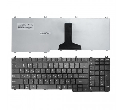 Клавиатура для ноутбука Toshiba Satellite A500, A505, L350, L355, L500, P200 P300, X200 Series. Плоский Enter. Черная, без рамки. PN: NSK-TFK0R.