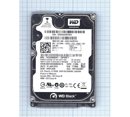 Жесткий диск 2.5 WD Scorpio Black 320GB, SATA II