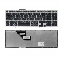 Клавиатура для ноутбука Sony Vaio VPC-F11, VPC-F12, VPC-F13 Series. Г-образный Enter. Черная, с серебристой рамкой. PN: 148781561.