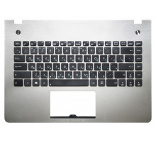 Клавиатура для ноутбука Asus N46 черная, верхняя панель в сборе (серебряная)