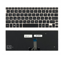 Клавиатура для ноутбука Toshiba NB10, NB15 Series. Плоский Enter. Черная, с серебристой рамкой.