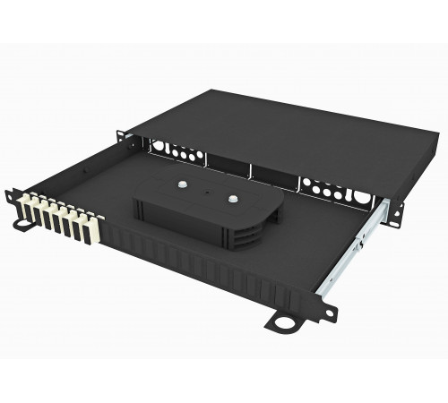 Кросс оптический стоечный выдвижной 19", 16 SC/UPC адаптеров, многомодовый, 1U, черный, укомплектованный, TopLAN