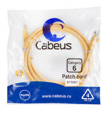 Cabeus PC-UTP-RJ45-Cat.6-3m-YL Патч-корд U/UTP, категория 6, 2xRJ45/8p8c, неэкранированный, желтый, PVC, 3м