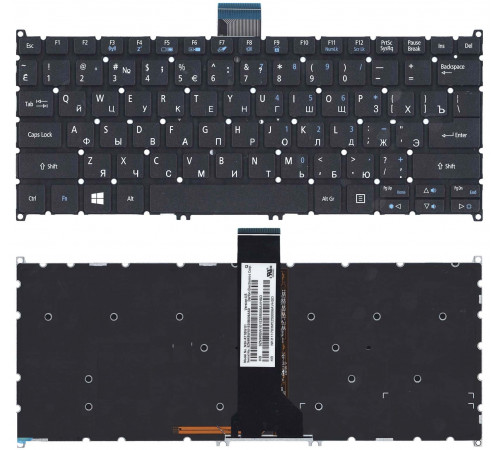 Клавиатура для ноутбука Acer Aspire E11 ,E3-111, ES1-111, ES1-111M, V5-122, V5-122P, V5-171, V5-132P, V3-331, V3-371, V3-372 черная, с подсветкой