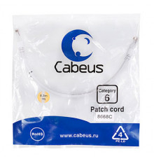 Cabeus PC-UTP-RJ45-Cat.6-0.3m-WH Патч-корд U/UTP, категория 6, 2xRJ45/8p8c, неэкранированный, белый, PVC, 0.3м