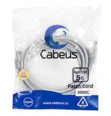 Cabeus PC-UTP-RJ45-Cat.5e-3m-LSZH Патч-корд U/UTP, категория 5е, 2xRJ45/8p8c, неэкранированный, серый, LSZH, 3м