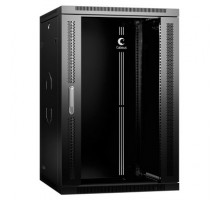 Cabeus SH-05F-18U60/60-BK Шкаф телекоммуникационный настенный 19" 18U 600x600x901mm (ШхГхВ) дверь стекло, цвет черный (RAL 9004)