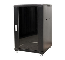 Шкаф серверный TopLAN 12U 600x600, передняя дверь со стеклом, задняя сплошная металл, ножки, черный TOP-MDX-R-12U60-60-GS-BK