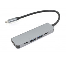 Адаптер Type C на HDMI, USB 3.0*2 + 2 Type-C для MacBook серый