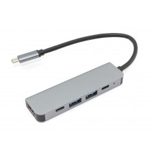 Адаптер Type C на HDMI, USB 3.0*2 + 2 Type-C для MacBook серый