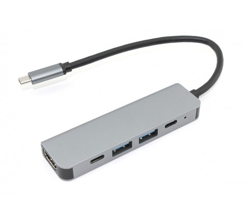 Адаптер Type C на HDMI, USB 3.0*2 + 2 Type-C для MacBook серый