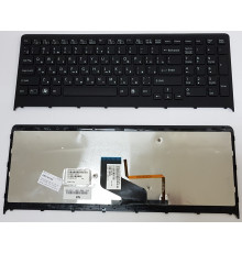 Клавиатура для ноутбука Sony Vaio VPC-F2, VPC-F21Z1R, VPC-F24M1R черная, с рамкой, с подсветкой