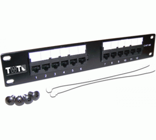 Патч-панель 10", 12 портов RJ-45, категория 5e, UTP, 1U, монтажный размер 254мм, TWT-PP12UTP-10