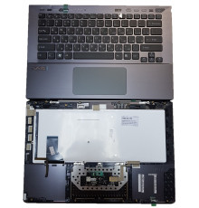 Клавиатура для ноутбука Sony Vaio SVS13, SVE13, SVS13A, SVS13A2S1C, SVS131A12T, SVS13P черная, с подсветкой, верхняя панель в сборе (серая)