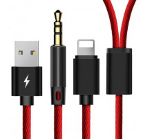 Кабель Baseus Cable L34 для Apple to 3.5mm & USB Charging Audio Cable Red 1.2M