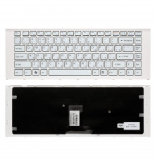 Клавиатура для ноутбука Sony Vaio VPC-EA Series. Плоский Enter. Белая, с рамкой. PN: 148792471.
