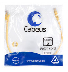 Cabeus PC-UTP-RJ45-Cat.6-0.5m-YL Патч-корд U/UTP, категория 6, 2xRJ45/8p8c, неэкранированный, желтый, PVC, 0.5м