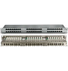 PPHD-19-48-8P8C-C5E-SH-110D Патч-панель высокой плотности 19", 1U, 48 портов RJ-45, полный экран, категория 5E, Dual IDC Hyperline