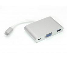 Адаптер Type-C на VGA, USB 3.0 + Type-С для MacBook серебристый