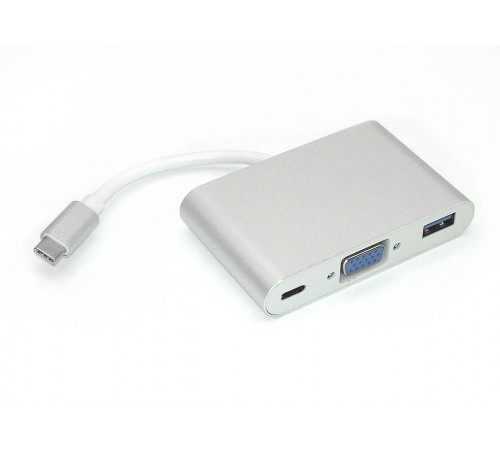 Адаптер Type-C на VGA, USB 3.0 + Type-С для MacBook серебристый