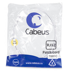 Cabeus PC-TEL-RJ12-2m Патч-корд телефонный 2х6р4с, белый, PVC, 2 м