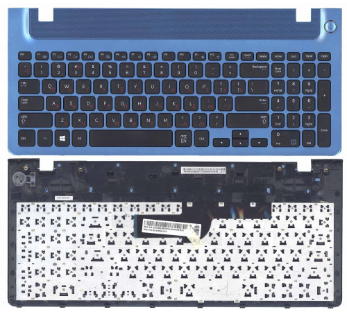 Клавиатура для ноутбука Samsung NP300E5V, NP350E5C, NP350V5C, NP355E5C, NP355V5C, NP550P5C черная, рамка синяя