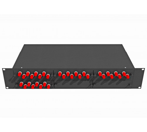 Кросс оптический стоечный 19", 32 ST/UPC адаптера, одномодовый, 2U, черный, укомплектованный, TopLAN