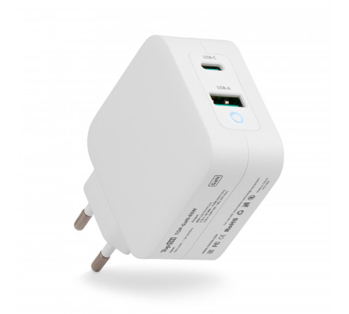 Блок питания TopON GaN 65W Type-C PD, PPS, USB QC Белый TOP-GaN-65W