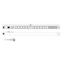 SHT-12SH-4IEC-SF-2.5EU Блок розеток, вертикальный, 12 розеток Schuko, 4 розетки IEC320 C13, выкл. с подсветкой, защита от перенапр. (сменн. блок), каб