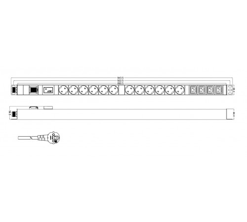 SHT-12SH-4IEC-SF-2.5EU Блок розеток, вертикальный, 12 розеток Schuko, 4 розетки IEC320 C13, выкл. с подсветкой, защита от перенапр. (сменн. блок), каб