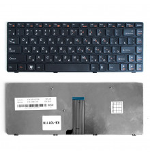 Клавиатура для ноутбука Lenovo IdeaPad B480, G480, Z380, Z480 Series. Плоский Enter. Черная, с черной рамкой. PN: 9Z.N5TSQ.T0R.