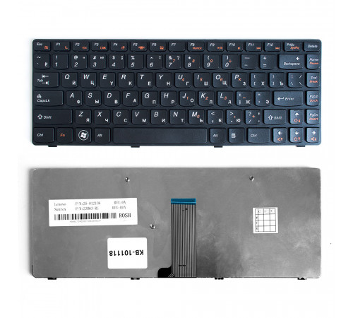 Клавиатура для ноутбука Lenovo IdeaPad B480, G480, Z380, Z480 Series. Плоский Enter. Черная, с черной рамкой. PN: 9Z.N5TSQ.T0R.