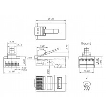 PLUG-10P10C-U-06-10 Разъем RJ-50(10P10C), универсальный (для одножильного и многожильного кабеля), для круглого кабеля, напыление 6µ';/ 6 микродюймов