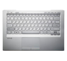 Клавиатура для ноутбука Sony Vaio VPC-SC серебряная, с подсветкой, верхняя панель в сборе