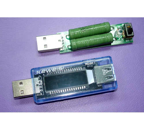 USB-тестер Keweisi KWS-V20 + Нагрузочный резистор (1-2A) с USB-разъемами