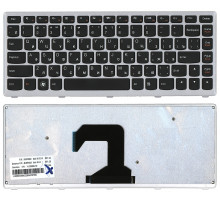 Клавиатура для ноутбука Lenovo IdeaPad U410 черная, рамка серебряная