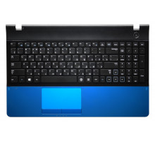 Клавиатура для ноутбука Samsung NP300E5A черная, верхняя панель в сборе (голубая)