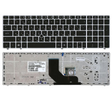 Клавиатура для ноутбука HP Probook 6560b, 6560p, 6565b, 8560b, 8570b черная, рамка серебряная, с джойстиком