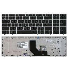 Клавиатура для ноутбука HP Probook 6560b, 6560p, 6565b, 8560b, 8570b черная, рамка серебряная, с джойстиком