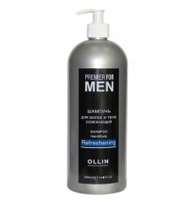 Ollin Шампунь для волос и тела мужской освежающий / Premier For Men, 1000 мл