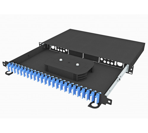 Кросс оптический стоечный выдвижной 19", 96 LC/UPC адаптеров, одномодовый, 1U, черный, укомплектованный, TopLAN