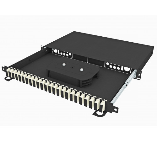 Кросс оптический стоечный выдвижной 19", 48 SC/UPC адаптеров, многомодовый, 1U, черный, укомплектованный, TopLAN