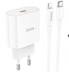 Блок питания (сетевой адаптер) HOCO C94A Metro 1xUSB-C с кабелем Type-C-Lightning, 3.0A, 20W, белый